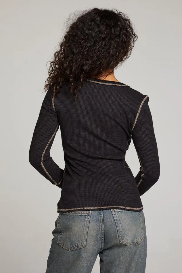 Womens Chaser Brand Tops Licorice Long Sleeve Henley