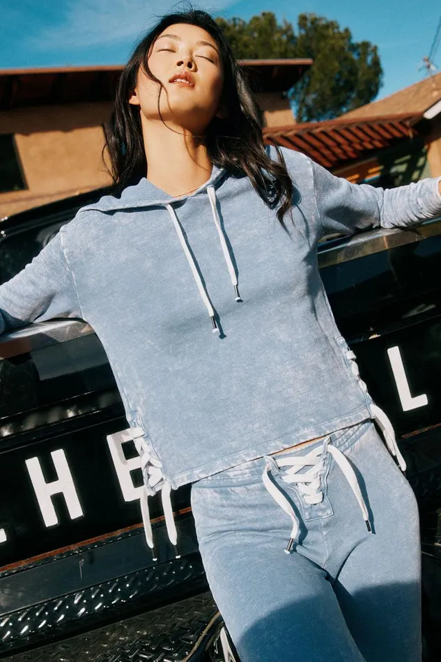 Womens Chaser Brand Tops Long Sleeve Hoodie With Lace Up Sides