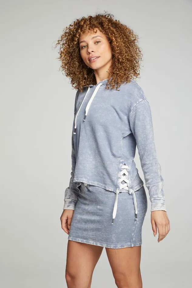 Womens Chaser Brand Tops Long Sleeve Hoodie With Lace Up Sides