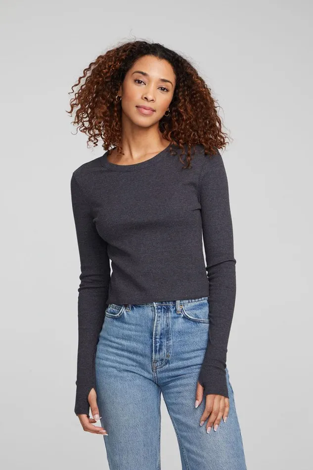 Womens Chaser Brand Tops Moonlight Shadow Black Long Sleeve