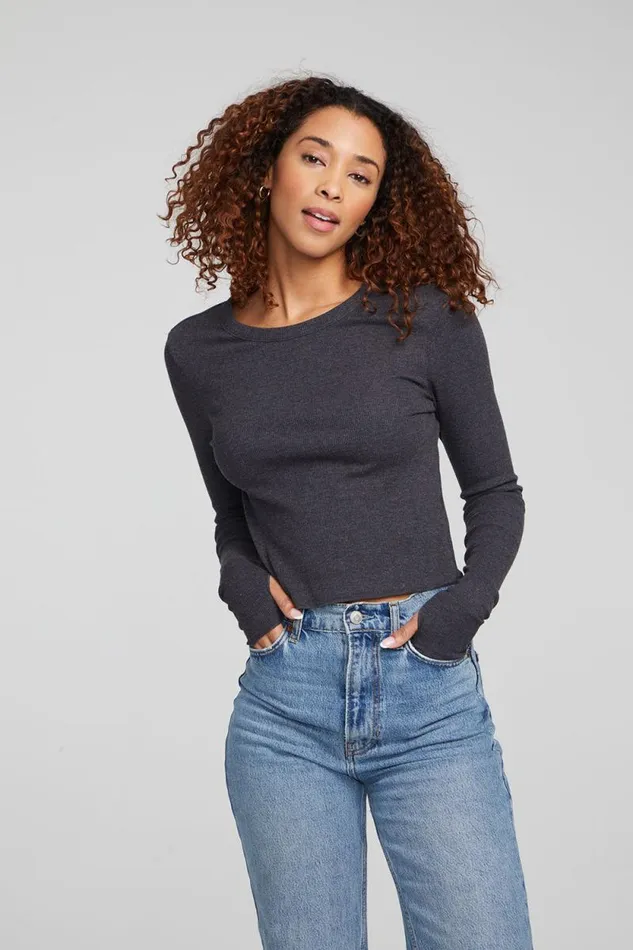 Womens Chaser Brand Tops Moonlight Shadow Black Long Sleeve