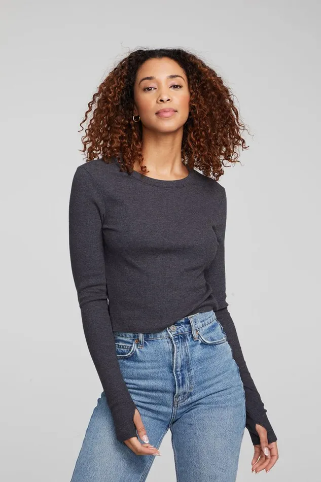 Womens Chaser Brand Tops Moonlight Shadow Black Long Sleeve