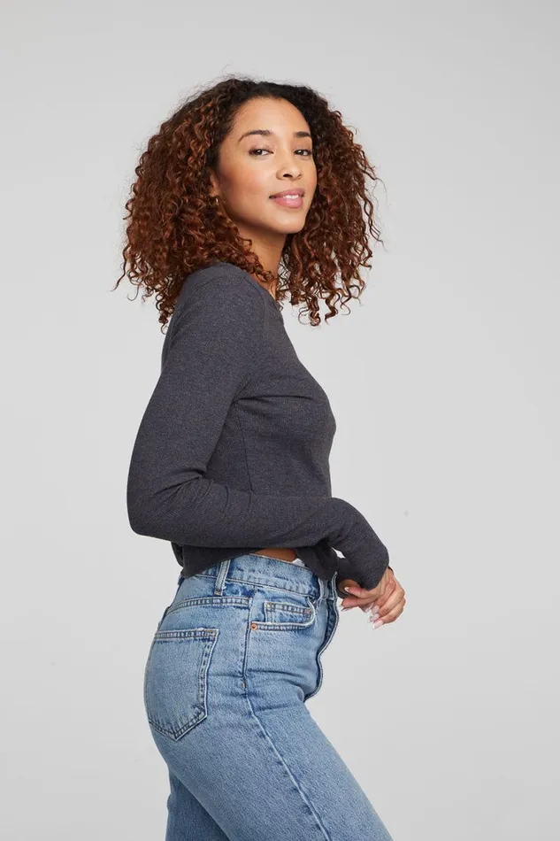 Womens Chaser Brand Tops Moonlight Shadow Black Long Sleeve
