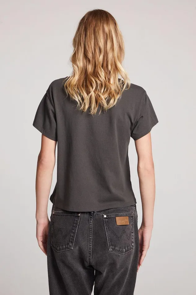 Womens Chaser Brand Tops New York Dolls Lips Skyline Cropped Tee