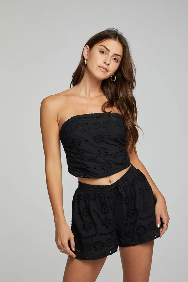 Womens Chaser Brand Tops Pier Crop Top 8211 Black Onyx