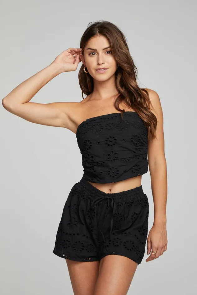 Womens Chaser Brand Tops Pier Crop Top 8211 Black Onyx