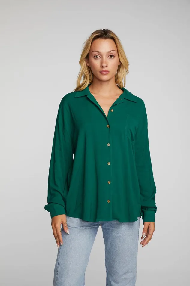 Womens Chaser Brand Tops Rayon Woven Long Sleeve Button Down