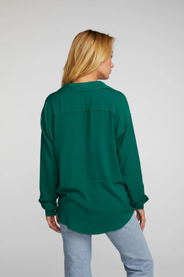 Womens Chaser Brand Tops Rayon Woven Long Sleeve Button Down