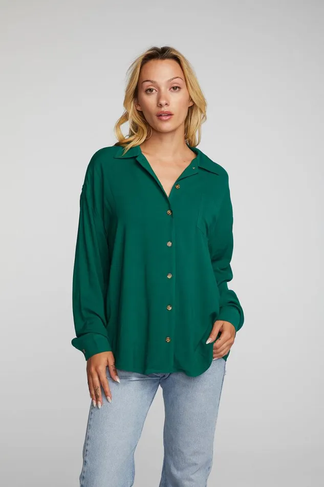 Womens Chaser Brand Tops Rayon Woven Long Sleeve Button Down