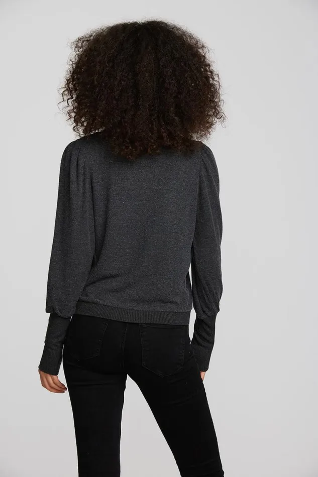 Womens Chaser Brand Tops Recycled Bliss Knit Crewneck Pullover With Rib And Puff Sleeve