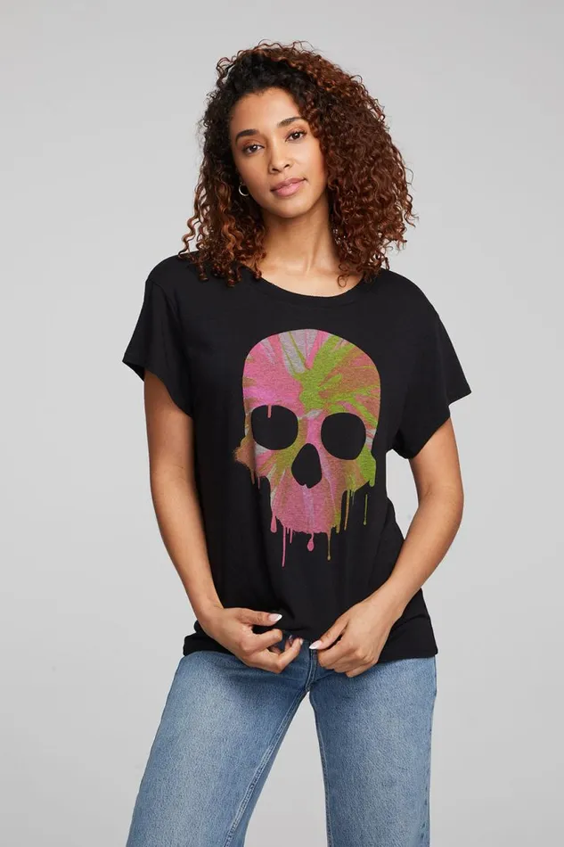 Womens Chaser Brand Tops Spin Paint Skull Tee