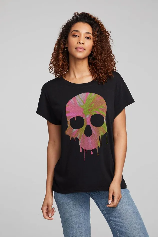Womens Chaser Brand Tops Spin Paint Skull Tee