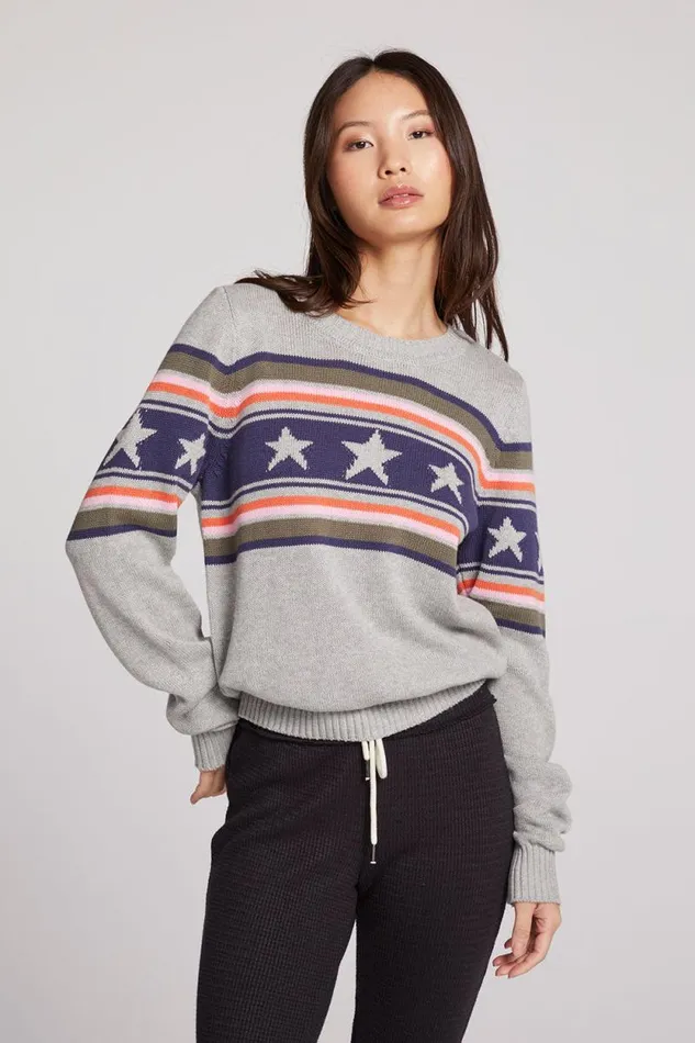 Womens Chaser Brand Tops Star Stripe Sweater