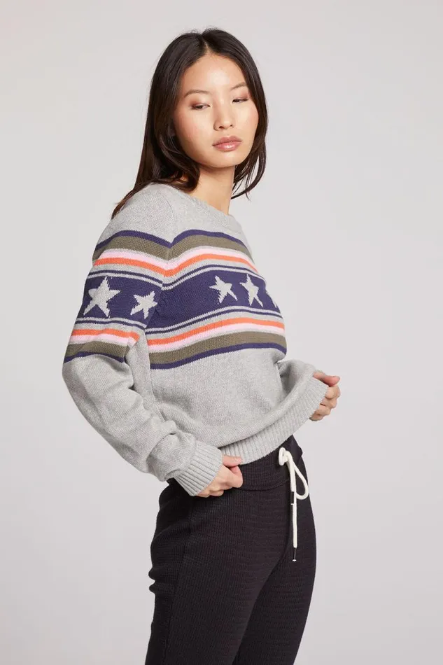 Womens Chaser Brand Tops Star Stripe Sweater