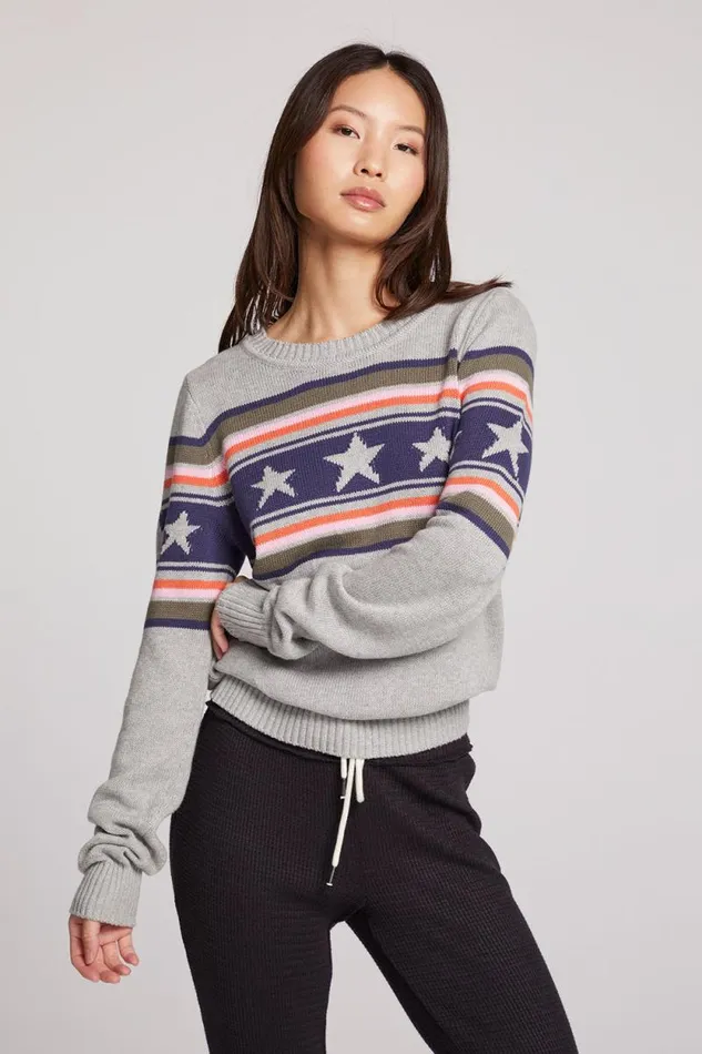 Womens Chaser Brand Tops Star Stripe Sweater