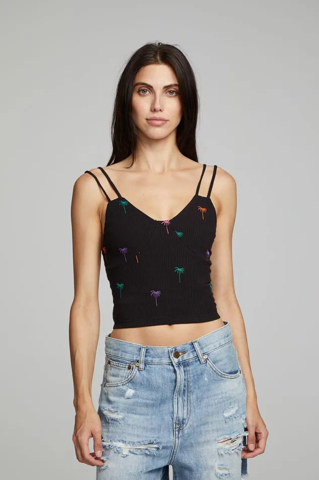 Womens Chaser Brand Tops Strand Crop Top 8211 Black Onyx