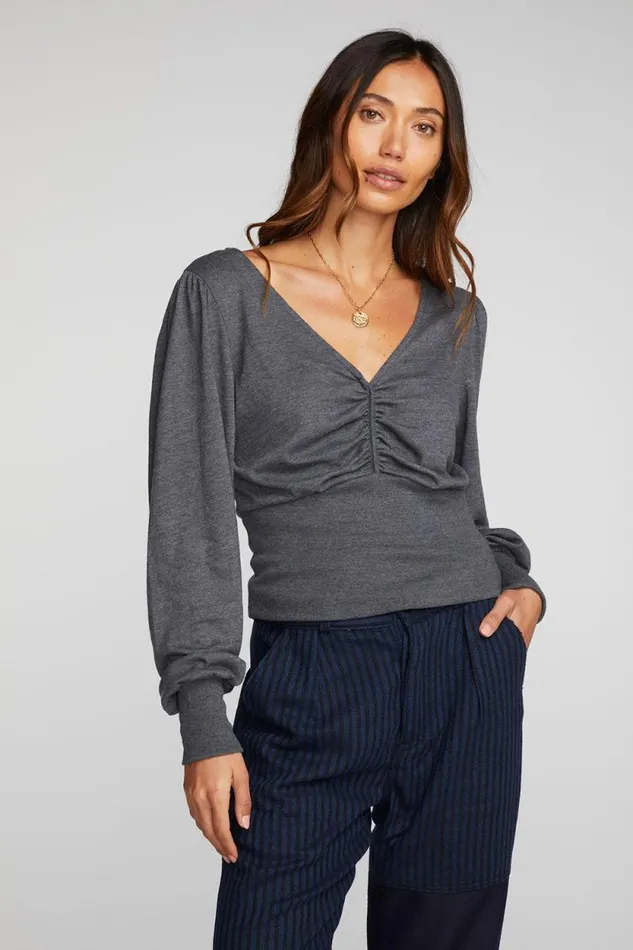 Womens Chaser Brand Tops Triblend Vneck Long Sleeve Blouse