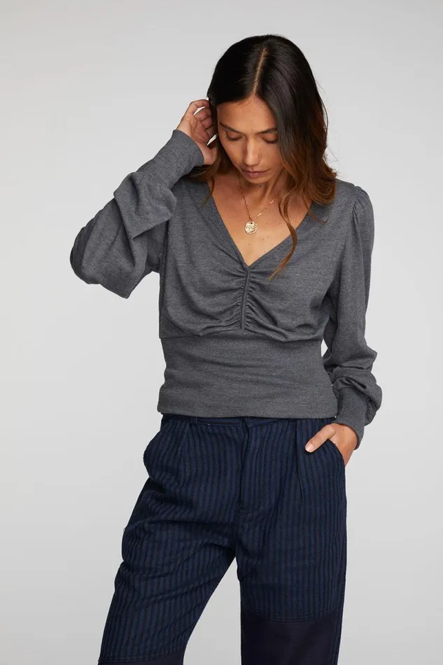 Womens Chaser Brand Tops Triblend Vneck Long Sleeve Blouse