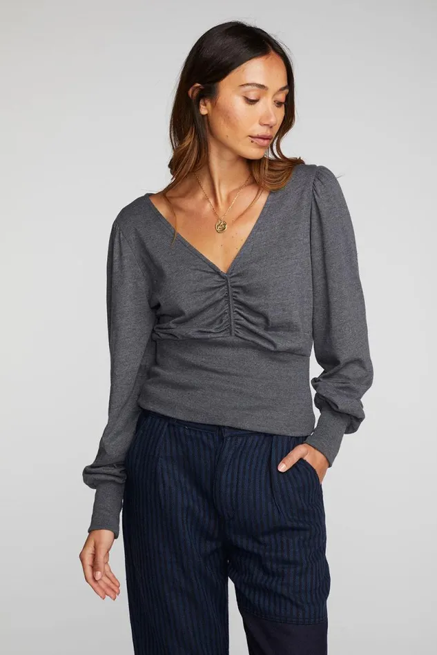 Womens Chaser Brand Tops Triblend Vneck Long Sleeve Blouse