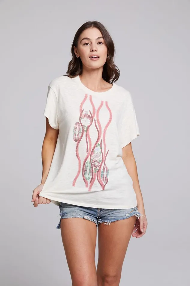 Womens Chaser Brand Tops Vintage Wallpaper Crew Neck Tee