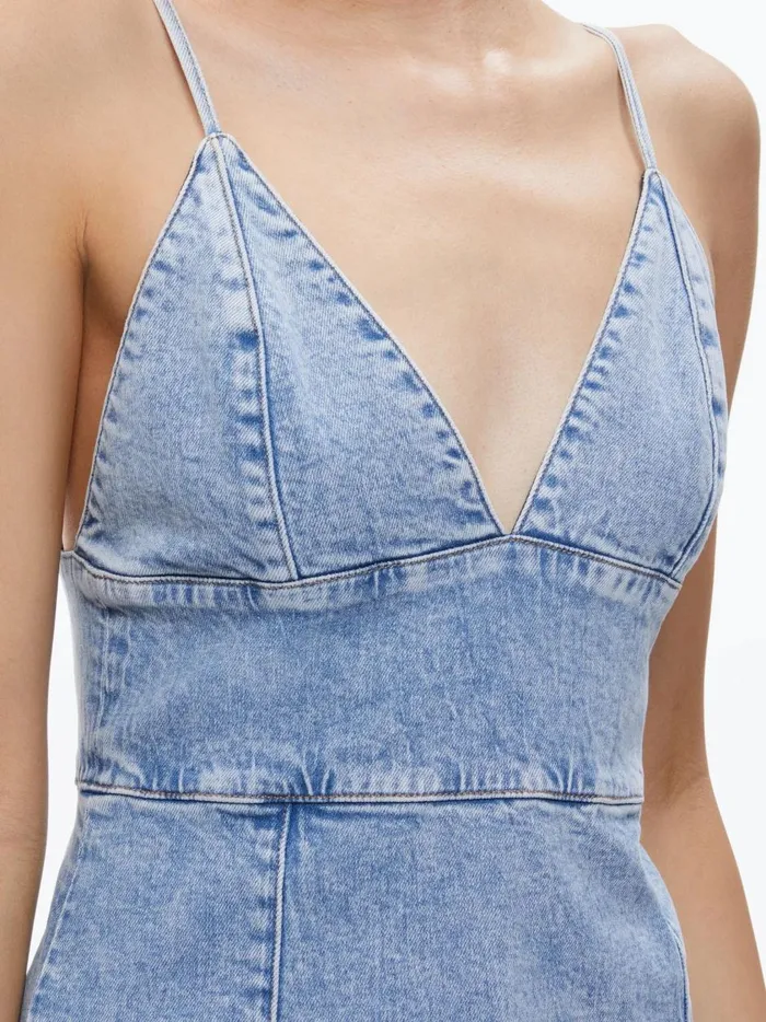 Womens Dresses Alice Olivia Carli Spaghetti Strap Denim Mini Dress Rockstar Blue