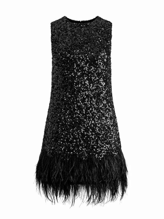 Womens Dresses Alice Olivia Coley Embellished Feather Trim Mini Dress Black