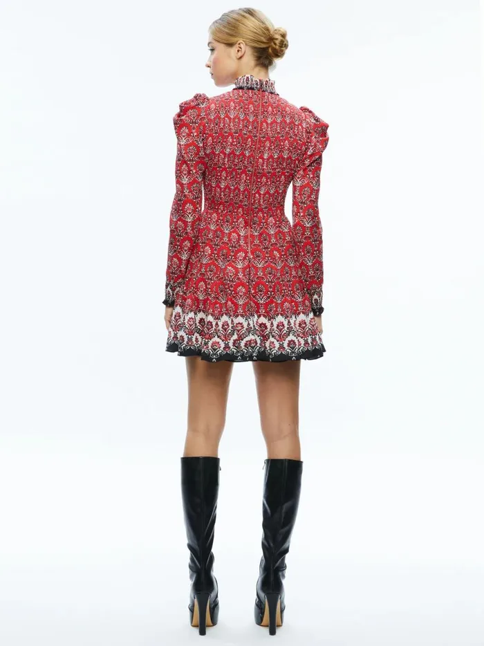 Womens Dresses Alice Olivia Elvira Smocked Bodice Mini Dress Allure Medallion
