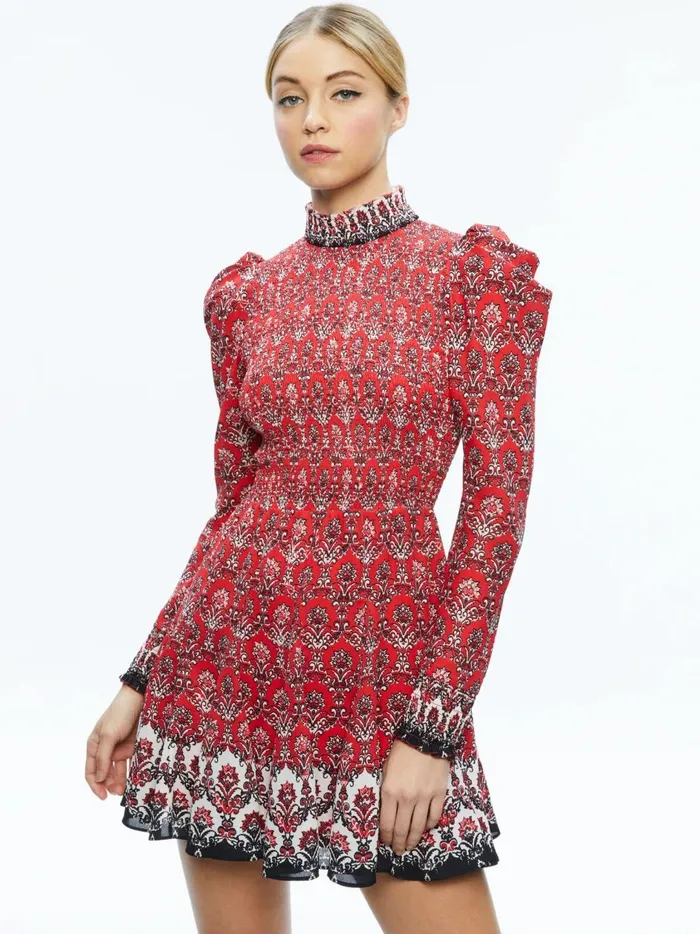 Womens Dresses Alice Olivia Elvira Smocked Bodice Mini Dress Allure Medallion