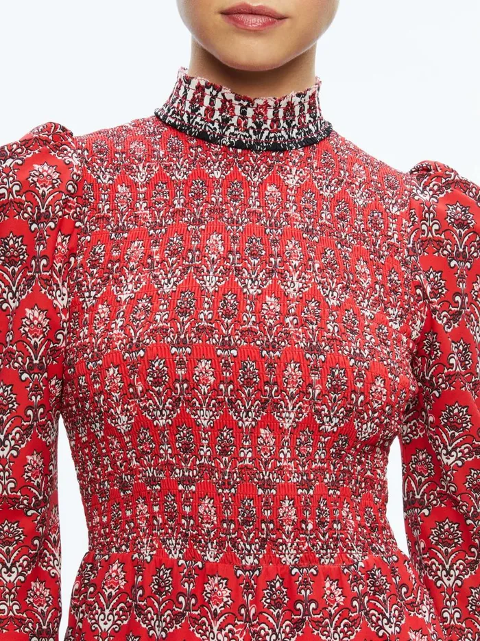 Womens Dresses Alice Olivia Elvira Smocked Bodice Mini Dress Allure Medallion