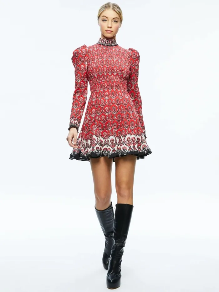 Womens Dresses Alice Olivia Elvira Smocked Bodice Mini Dress Allure Medallion
