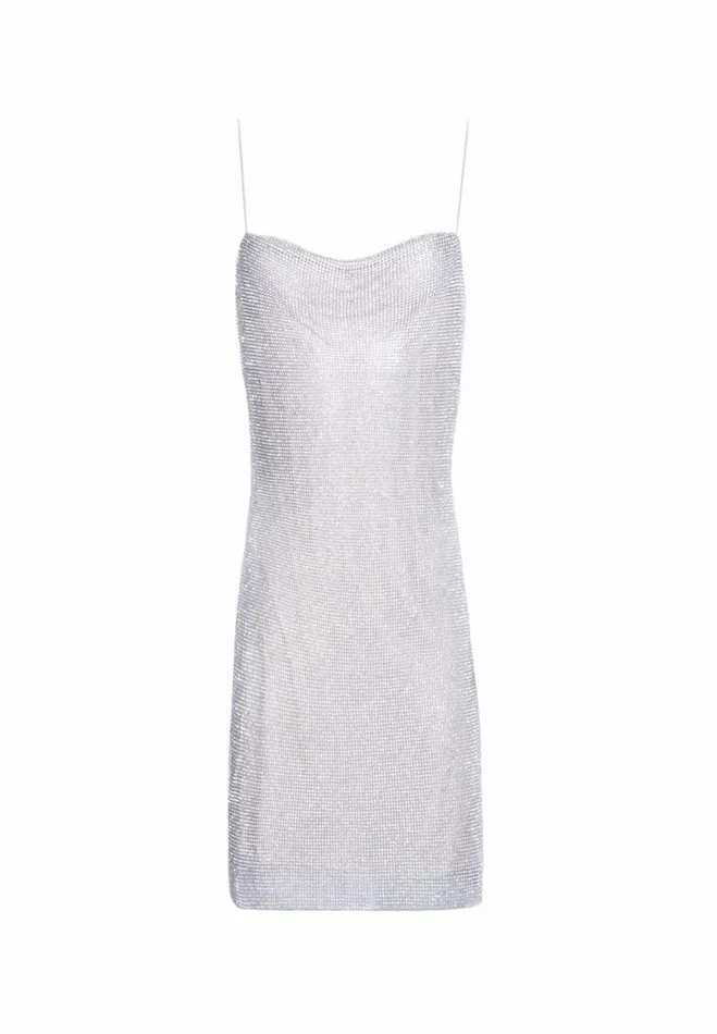 Womens Dresses Alice Olivia Harmony Crystal Mini Dress Silverchainmail