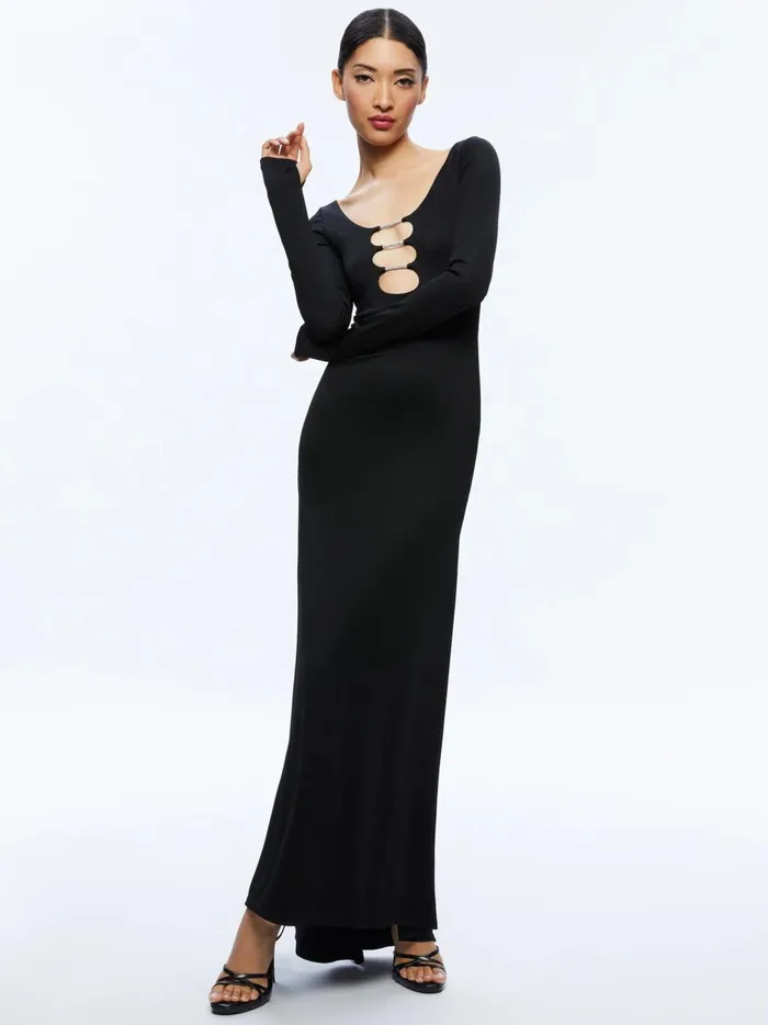 Womens Dresses Alice Olivia Kalena Scoop Neck Cutout Maxi Dress Black