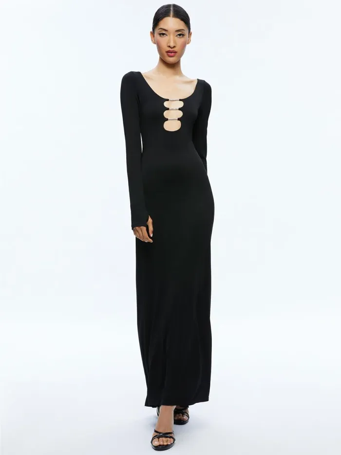 Womens Dresses Alice Olivia Kalena Scoop Neck Cutout Maxi Dress Black