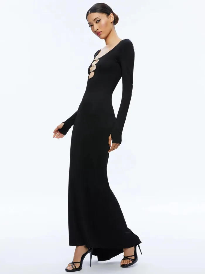 Womens Dresses Alice Olivia Kalena Scoop Neck Cutout Maxi Dress Black