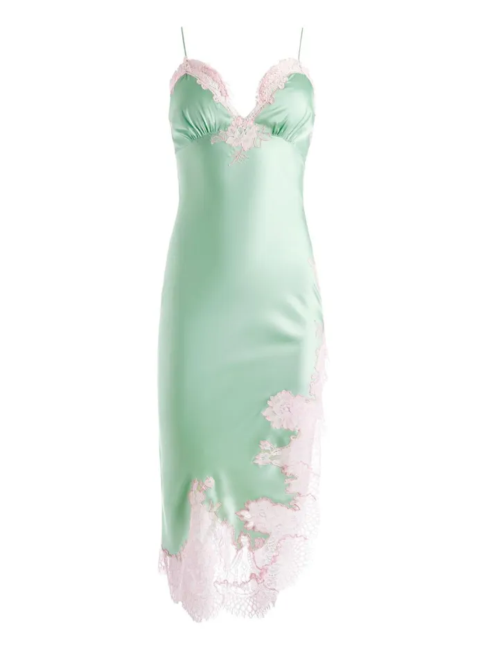 Womens Dresses Alice Olivia Kerr Lace Trim Asymmetrical Slip Midi Dress Pistachio