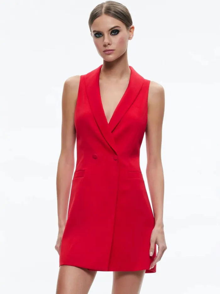Womens Dresses Alice Olivia Latoya Sleeveless Blazer Mini Dress Perfect Ruby