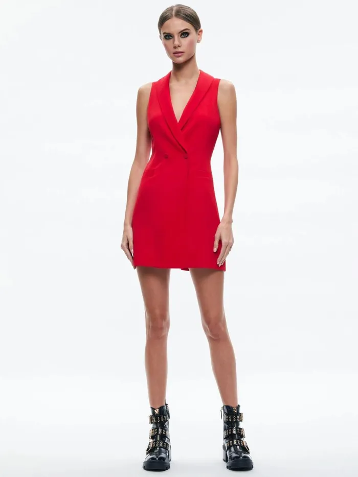 Womens Dresses Alice Olivia Latoya Sleeveless Blazer Mini Dress Perfect Ruby