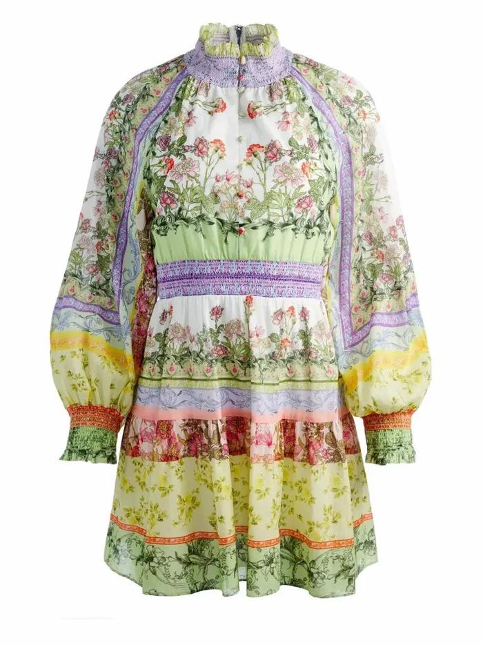 Womens Dresses Alice Olivia Lavinia Blouson Sleeve Mini Dress Floral Fest