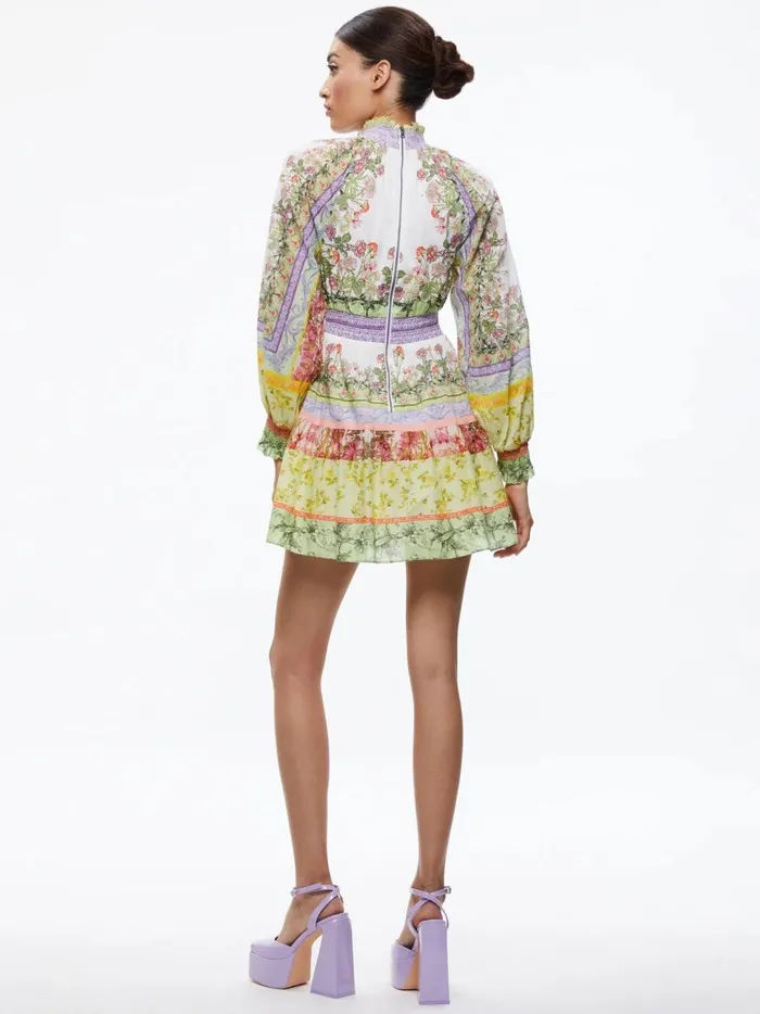 Womens Dresses Alice Olivia Lavinia Blouson Sleeve Mini Dress Floral Fest