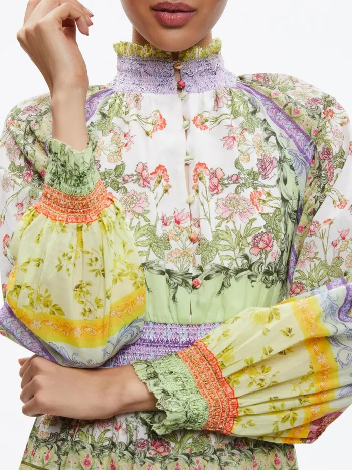 Womens Dresses Alice Olivia Lavinia Blouson Sleeve Mini Dress Floral Fest