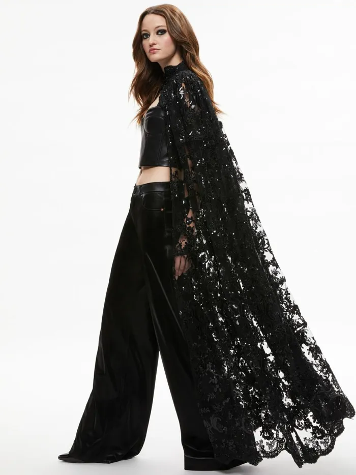 Womens Jackets Coats Alice Olivia Aurelia Lace Embellished Cape Black
