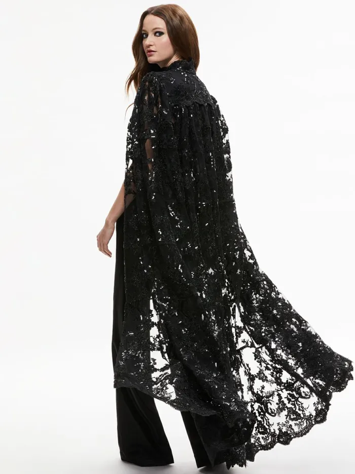 Womens Jackets Coats Alice Olivia Aurelia Lace Embellished Cape Black