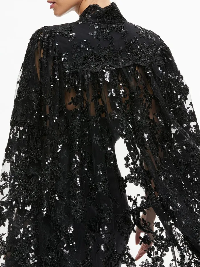 Womens Jackets Coats Alice Olivia Aurelia Lace Embellished Cape Black