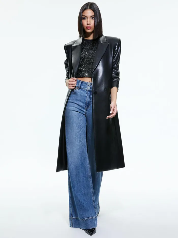 Womens Jackets Coats Alice Olivia Fierro Vegan Leather Long Blazer Black