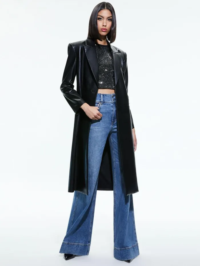 Womens Jackets Coats Alice Olivia Fierro Vegan Leather Long Blazer Black
