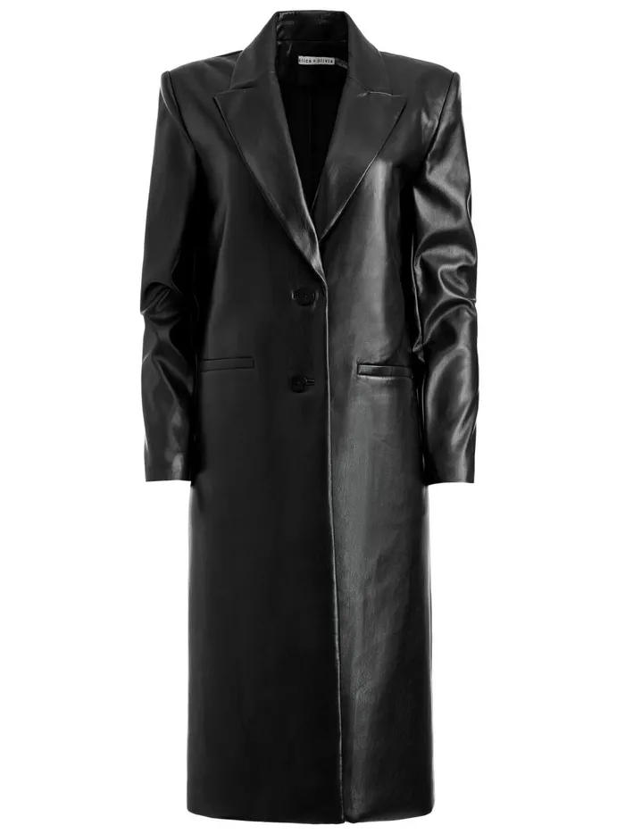 Womens Jackets Coats Alice Olivia Fierro Vegan Leather Long Blazer Black
