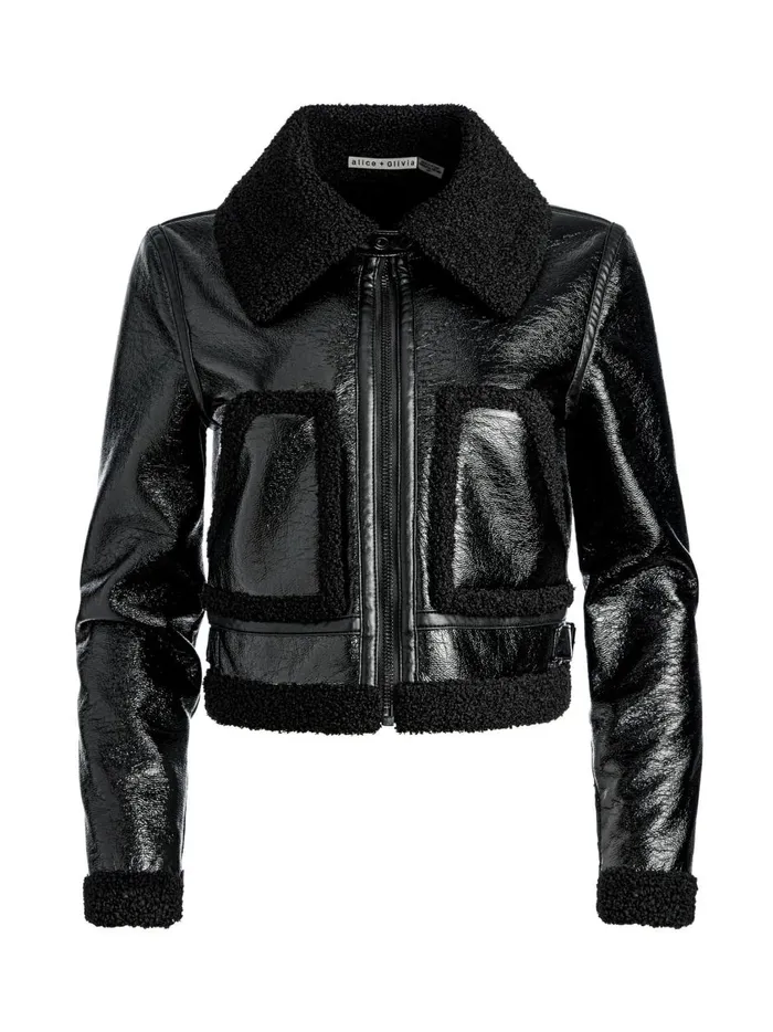 Womens Jackets Coats Alice Olivia Isaiah Vegan Leather Faux Shearling Cropped Jacket Black Womens Jackets Coats Alice Olivia Isaiah Vegan Leather Faux Shearling Cropped Jacket Black