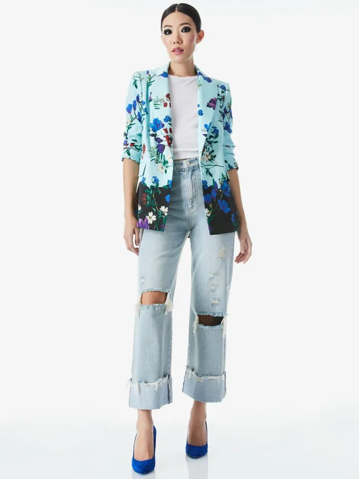 Womens Jackets Coats Alice Olivia Justine Rolled Cuff Blazer Beautiful Blooms Lg Julep