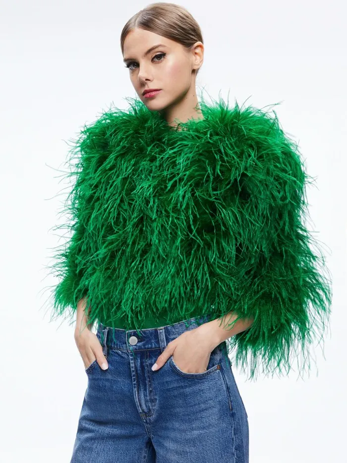 Womens Jackets Coats Alice Olivia Kidman Feather Jacket Emerald