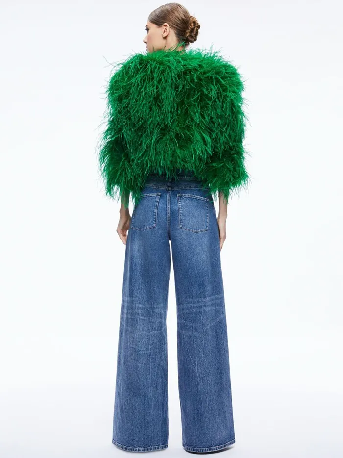 Womens Jackets Coats Alice Olivia Kidman Feather Jacket Emerald